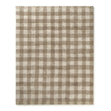 Brązowy dywan bawełniany Vichy Marron w kratę vichy z frędzlami