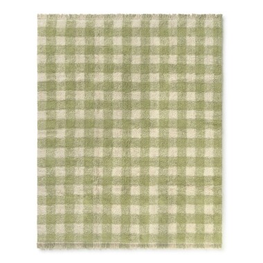 Zielono-biały dywan w kratkę vichy