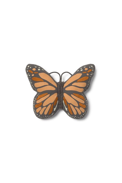 Szaro- pomarańczowo- czerwona poduszka motyl do pokoju dziecka.