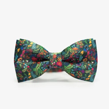 Zielona mucha męska w kwiatowy wzór 6x12 cm z regulacją