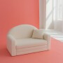 Futrzana mini sofa dla dziecka biała z imieniem rozkładana