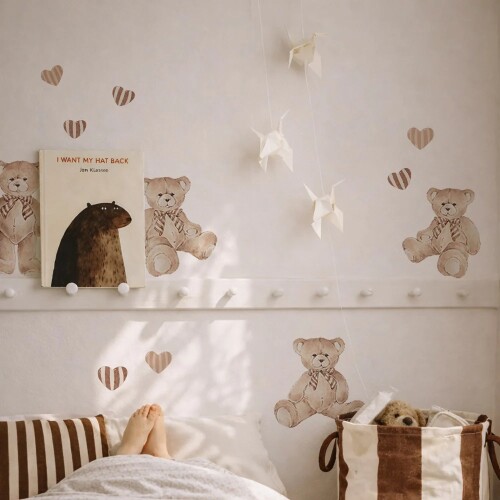 Naklejki na ścianę do pokoju dziecka- misie w beżowo brązowych odcieniach
