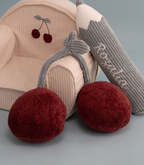 Poduszka dekoracyjna wisienki dla dziecka Cherry miękka sztruksowa