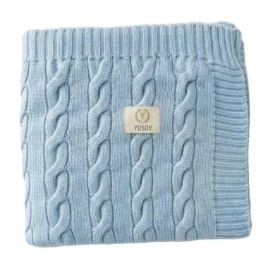 Błękitny koc z 100% wełny merino- gruby