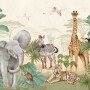 Tapeta mural Safari dla dzieci z lwem, żyrafą, słoniem i zebrą do pokoju dziecka