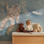 Tapeta mural dla dzieci z astronautą, rakietami, planetami i gwiazdami do pokoju chłopca