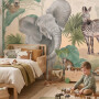 Tapeta mural Safari dla dzieci z lwem, żyrafą, słoniem i zebrą do pokoju dziecka