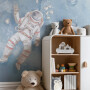 Tapeta mural dla dzieci z astronautą, rakietami, planetami i gwiazdami do pokoju chłopca