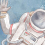 Tapeta mural dla dzieci z astronautą, rakietami, planetami i gwiazdami do pokoju chłopca