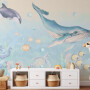 Tapeta dla dzieci Ocean z wielorybem, delfinem, żółwiem i ośmiornicą do pokoju dziecka