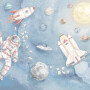 Tapeta mural dla dzieci z astronautą, rakietami, planetami i gwiazdami do pokoju chłopca