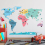 Kolorowa edukacyjna naklejka Mapa Świata na ścianę w pokoju dziecka