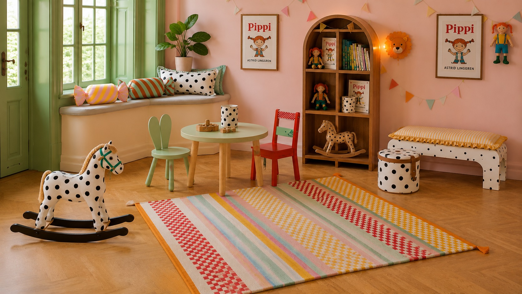 Kolorowy, wesoły pokój dziecięcy w stylu Pippi