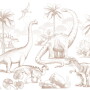 Tapeta do pokoju dziecka DINOZAURY SEPIA – subtelna, spokojna - pokazany cały wzór